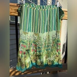 Avenue Green and Yellow A-Line Silk Skirt